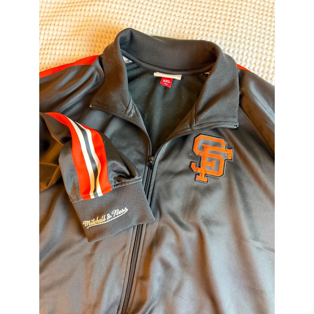 Mitchell & Ness Track Jacket Mens 2XL Black San Francisco Giants Zip Up Striped